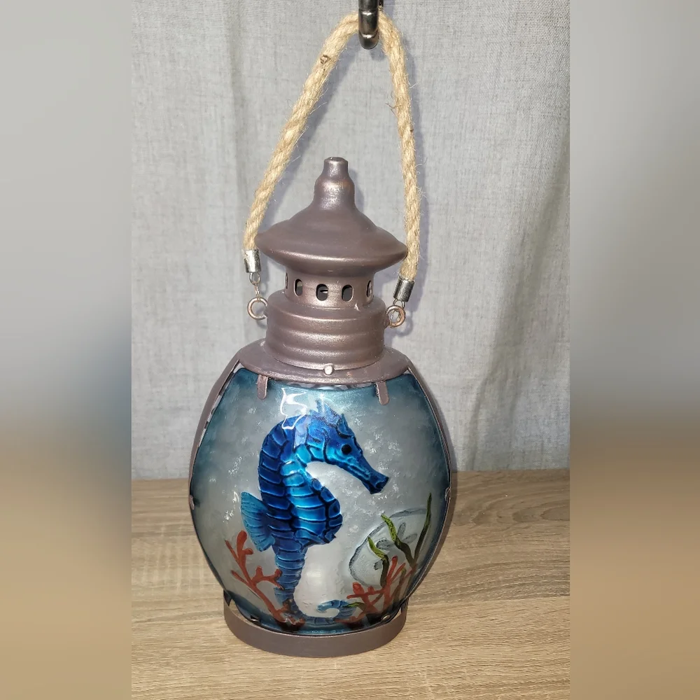 Oceanic Seahorse Lantern with Blue and Brown Accents